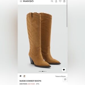 Mango // Suede Cowboy Heeled Boots in Tobacco Brown